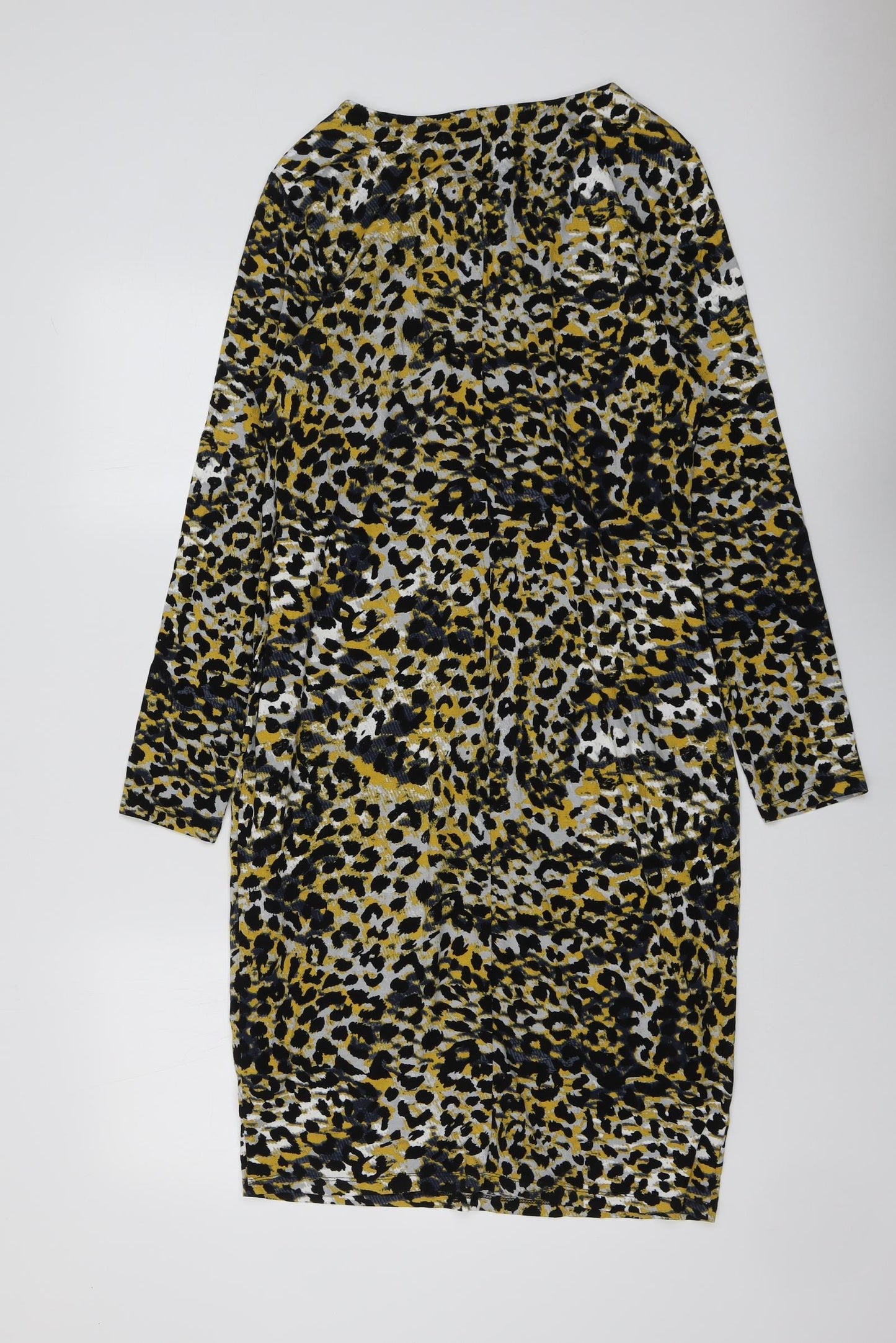 Marks and Spencer Womens Yellow Animal Print Viscose A-Line Size 16 Round Neck Pullover - Leopard Pattern