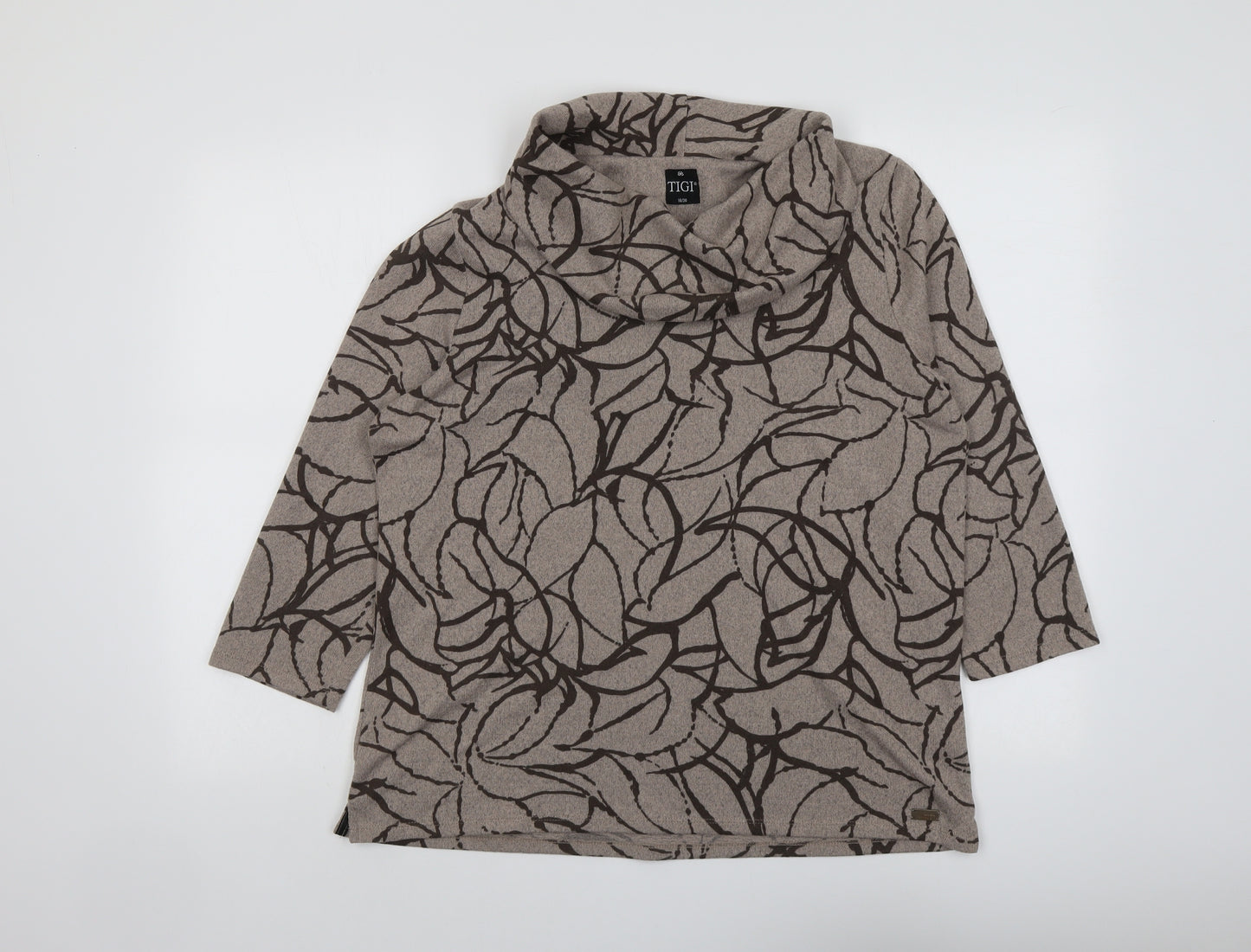 TIGI Womens Beige Roll Neck Geometric Polyester Pullover Jumper Size 18 - Size 18-20