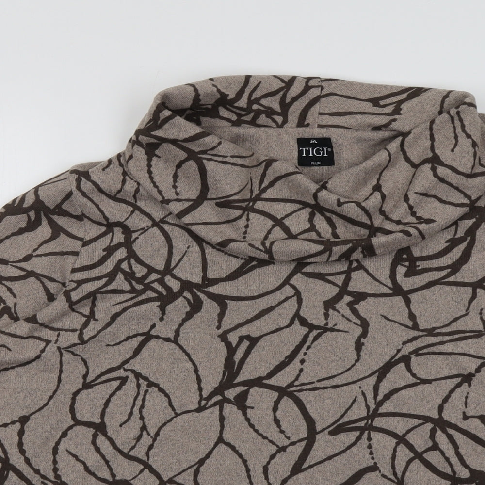 TIGI Womens Beige Roll Neck Geometric Polyester Pullover Jumper Size 18 - Size 18-20