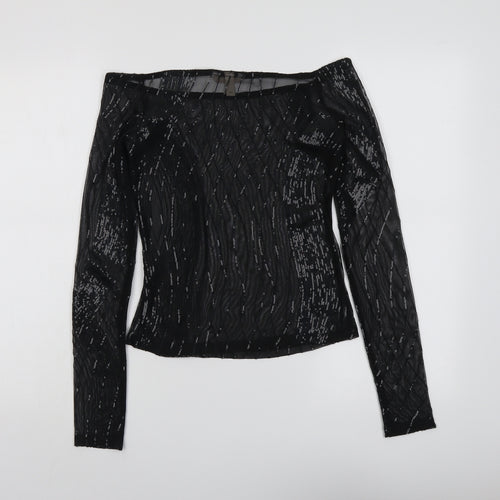 H&M Womens Black Polyester Basic Blouse Size S Off the Shoulder