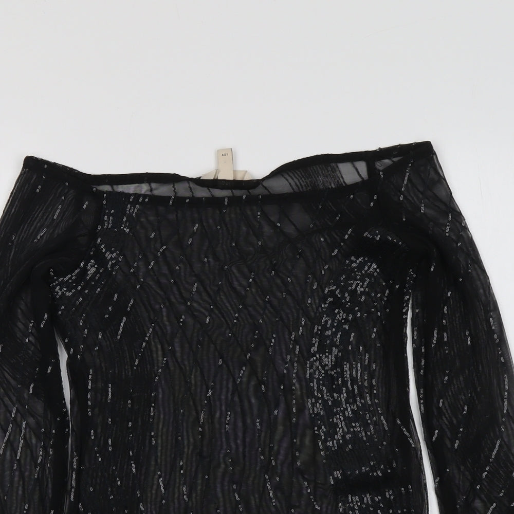 H&M Womens Black Polyester Basic Blouse Size S Off the Shoulder