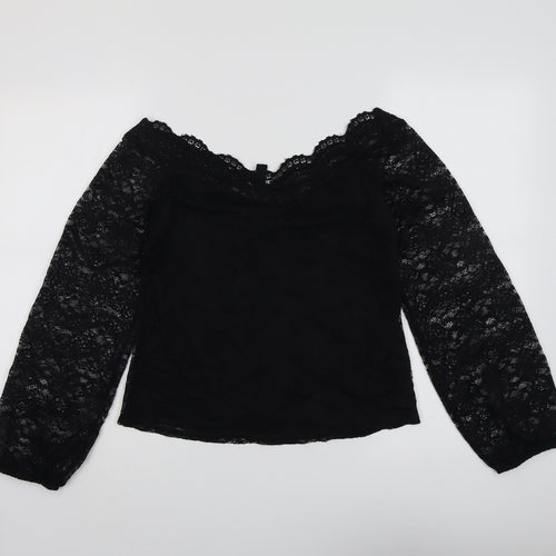 New Look Womens Black Nylon Basic Blouse Size 14 V-Neck