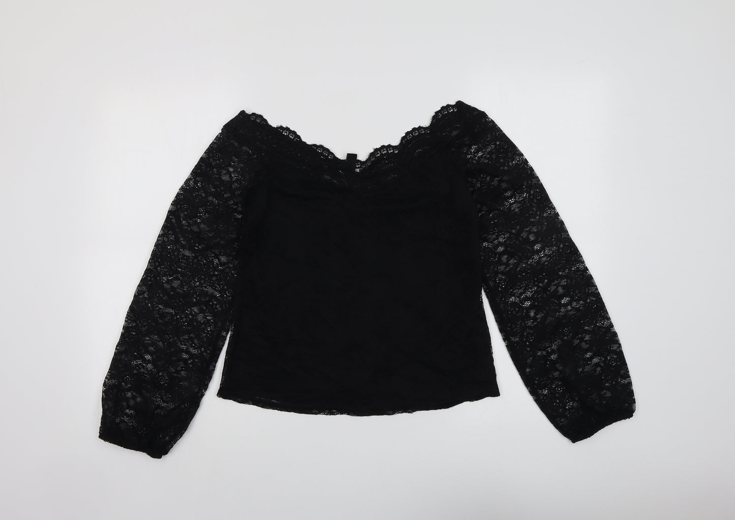 New Look Womens Black Nylon Basic Blouse Size 14 V-Neck