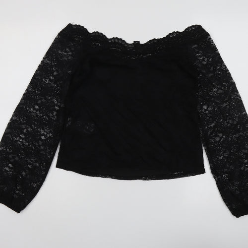 New Look Womens Black Nylon Basic Blouse Size 14 V-Neck