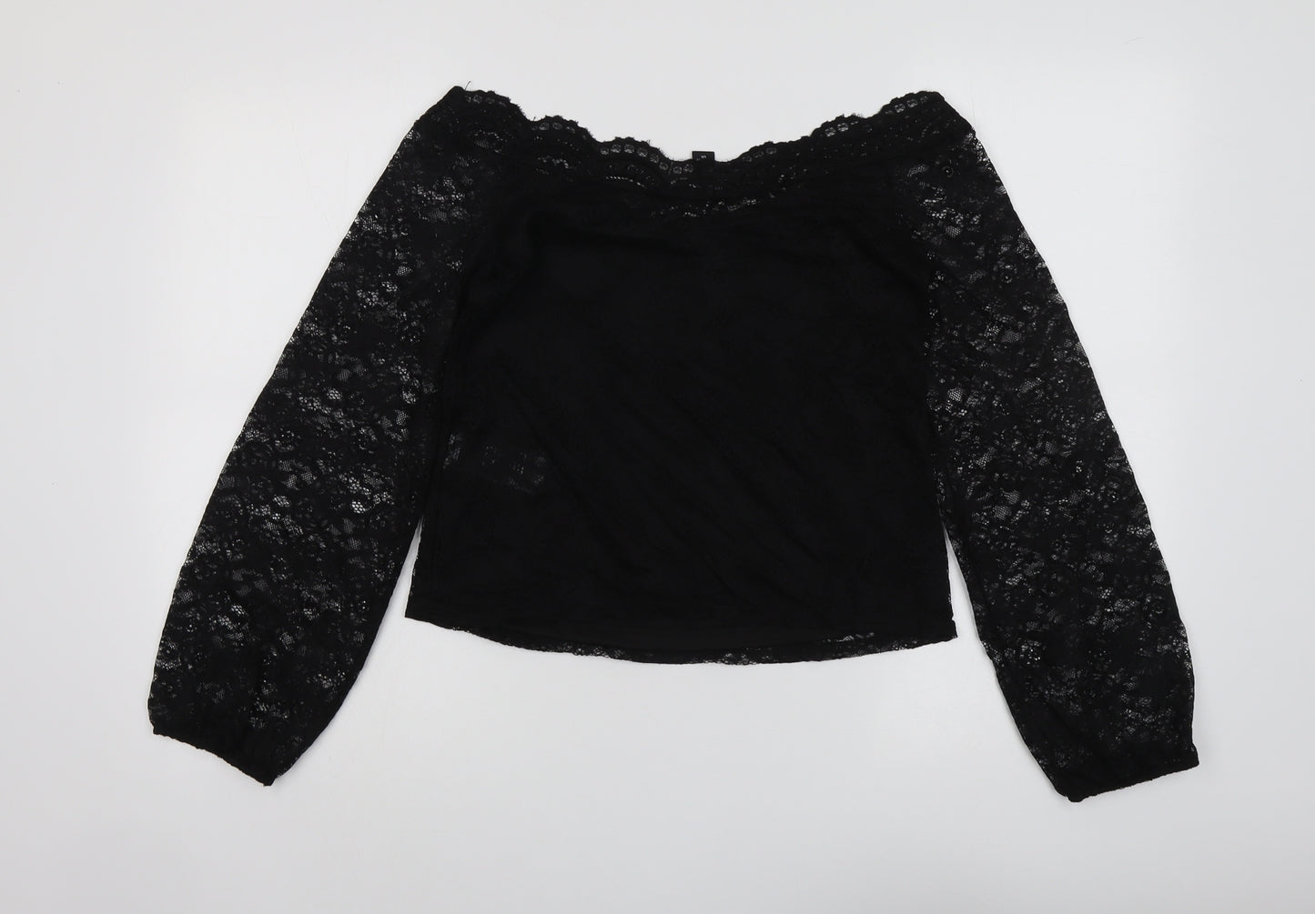 New Look Womens Black Nylon Basic Blouse Size 14 V-Neck