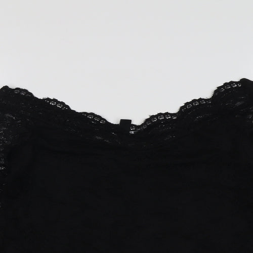 New Look Womens Black Nylon Basic Blouse Size 14 V-Neck