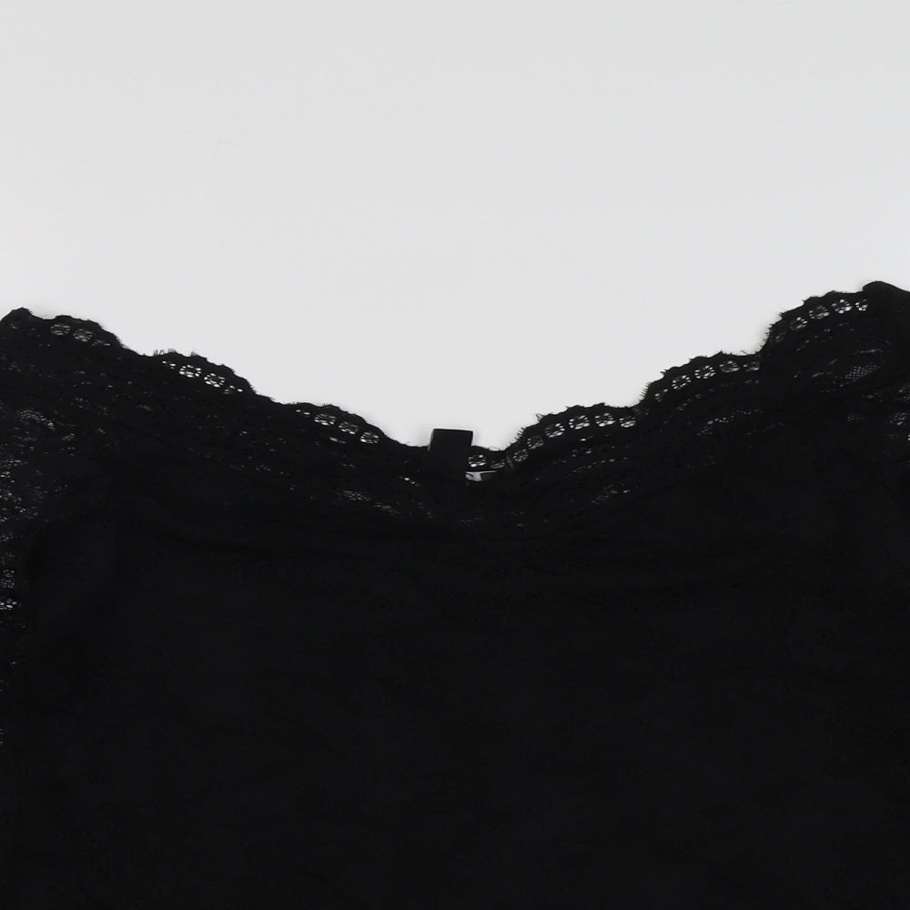 New Look Womens Black Nylon Basic Blouse Size 14 V-Neck