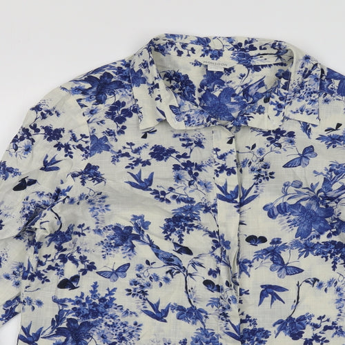 Monsoon Womens Blue Geometric Cotton Basic Button-Up Size 12 Collared