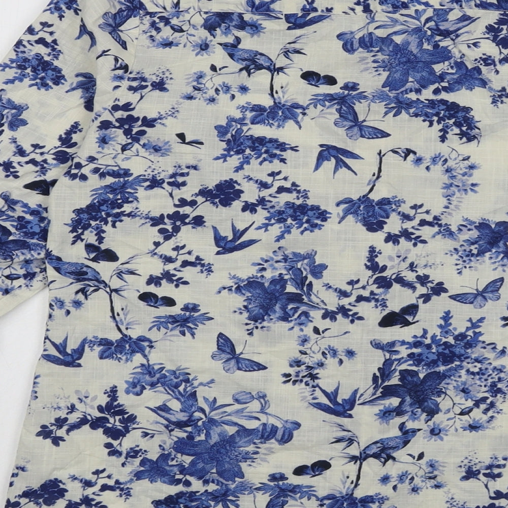 Monsoon Womens Blue Geometric Cotton Basic Button-Up Size 12 Collared