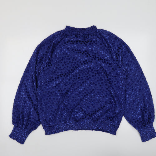 Marks and Spencer Womens Blue Polka Dot Polyester Basic Blouse Size 14 Mock Neck