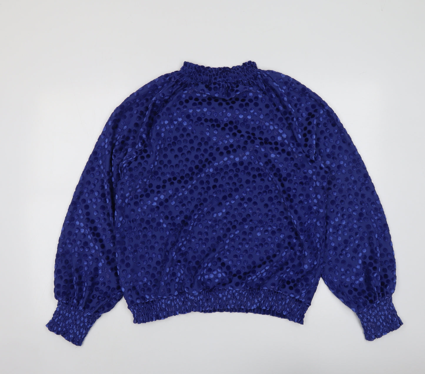 Marks and Spencer Womens Blue Polka Dot Polyester Basic Blouse Size 14 Mock Neck