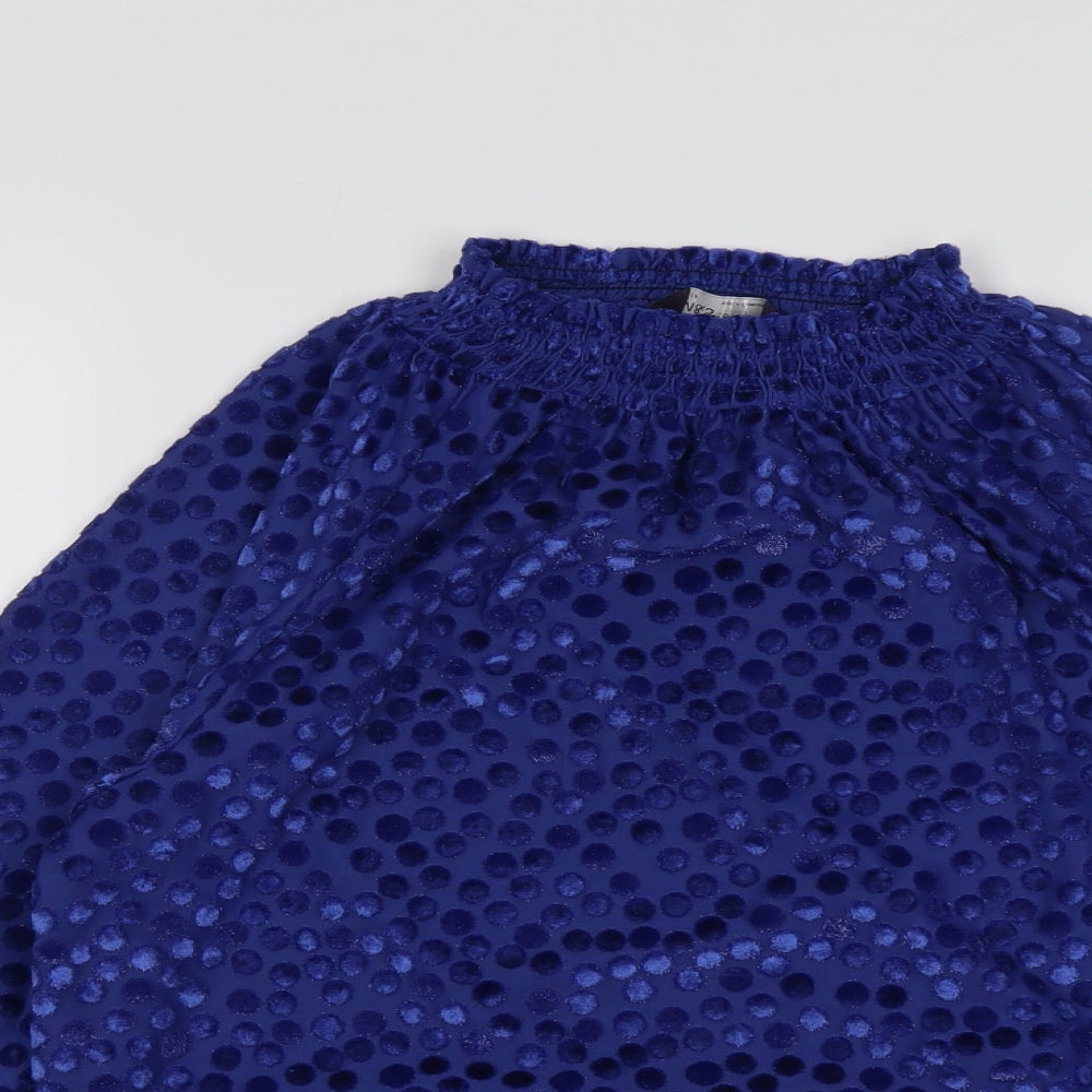Marks and Spencer Womens Blue Polka Dot Polyester Basic Blouse Size 14 Mock Neck