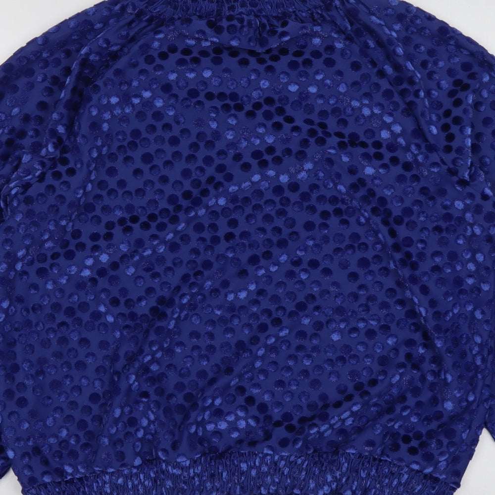 Marks and Spencer Womens Blue Polka Dot Polyester Basic Blouse Size 14 Mock Neck