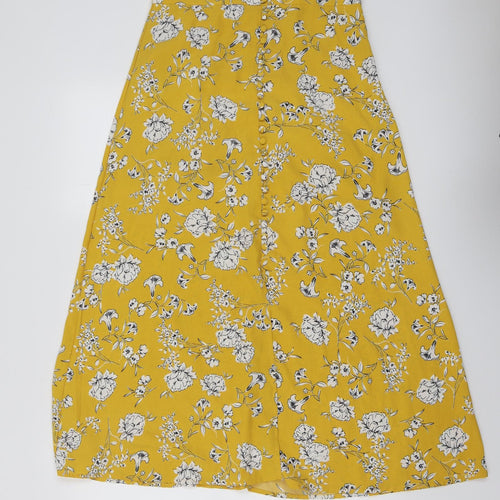 Sweewé Womens Yellow Floral Viscose A-Line Skirt Size M Zip
