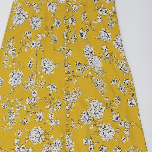 Sweewé Womens Yellow Floral Viscose A-Line Skirt Size M Zip