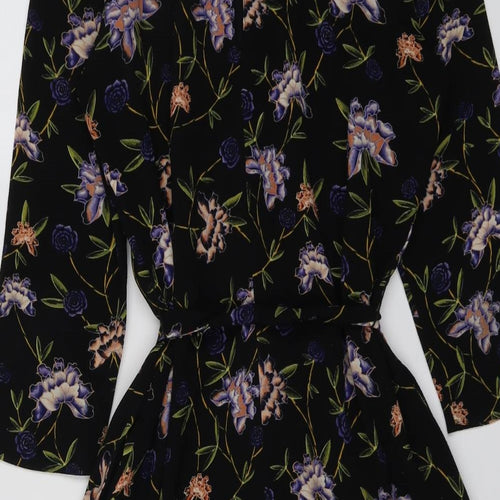 H&M Womens Black Floral Polyester A-Line Size 10 Round Neck Button