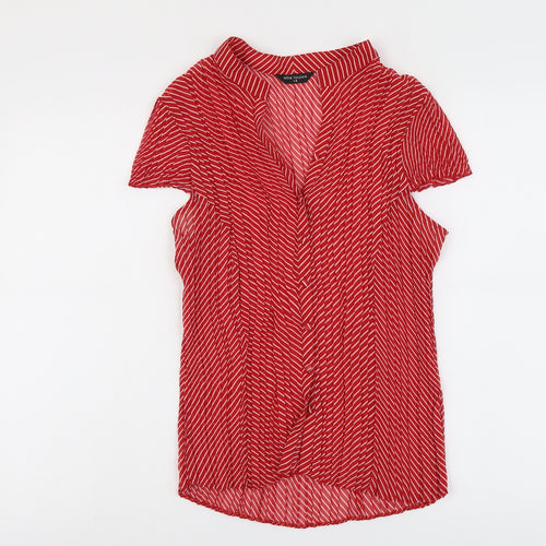 Ellie Louise Womens Red Geometric Polyester Basic Button-Up Size 14 V-Neck