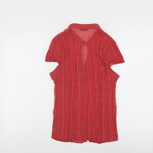 Ellie Louise Womens Red Geometric Polyester Basic Button-Up Size 14 V-Neck