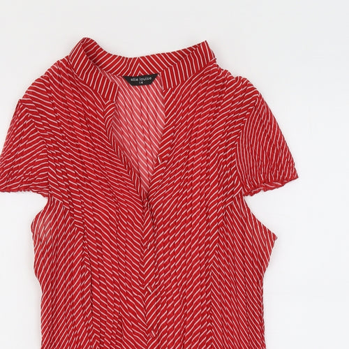 Ellie Louise Womens Red Geometric Polyester Basic Button-Up Size 14 V-Neck