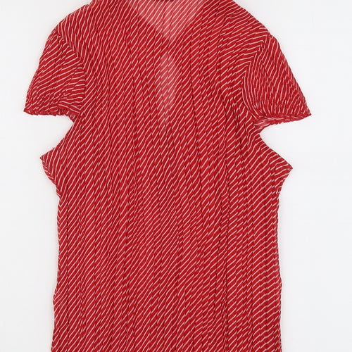 Ellie Louise Womens Red Geometric Polyester Basic Button-Up Size 14 V-Neck