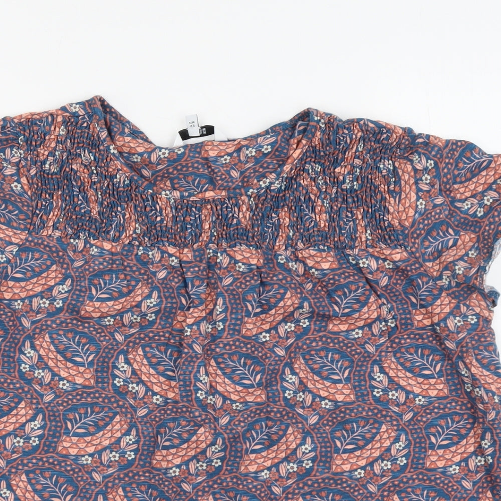 NEXT Womens Multicoloured Geometric Cotton Basic Blouse Size 18 Round Neck