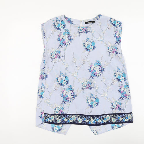 Oasis Womens Blue Floral Polyester Basic Tank Size 8 Round Neck