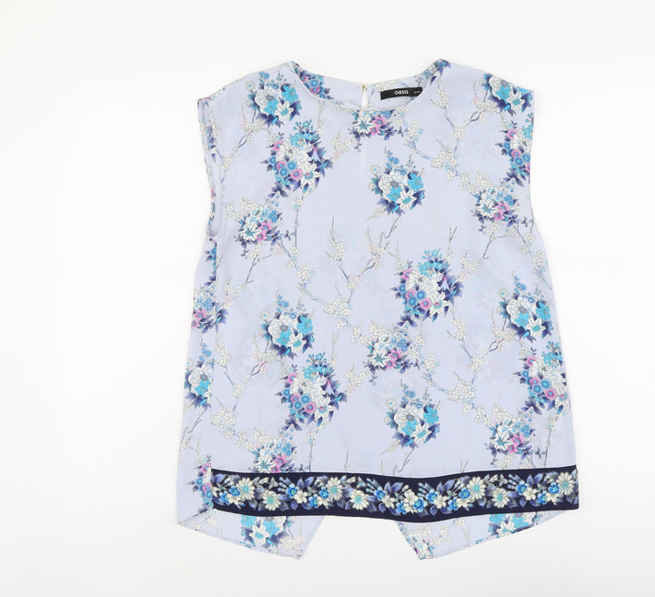 Oasis Womens Blue Floral Polyester Basic Tank Size 8 Round Neck
