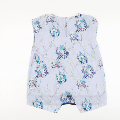 Oasis Womens Blue Floral Polyester Basic Tank Size 8 Round Neck