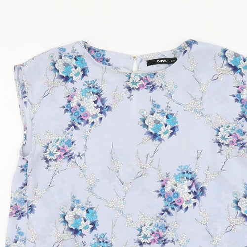 Oasis Womens Blue Floral Polyester Basic Tank Size 8 Round Neck