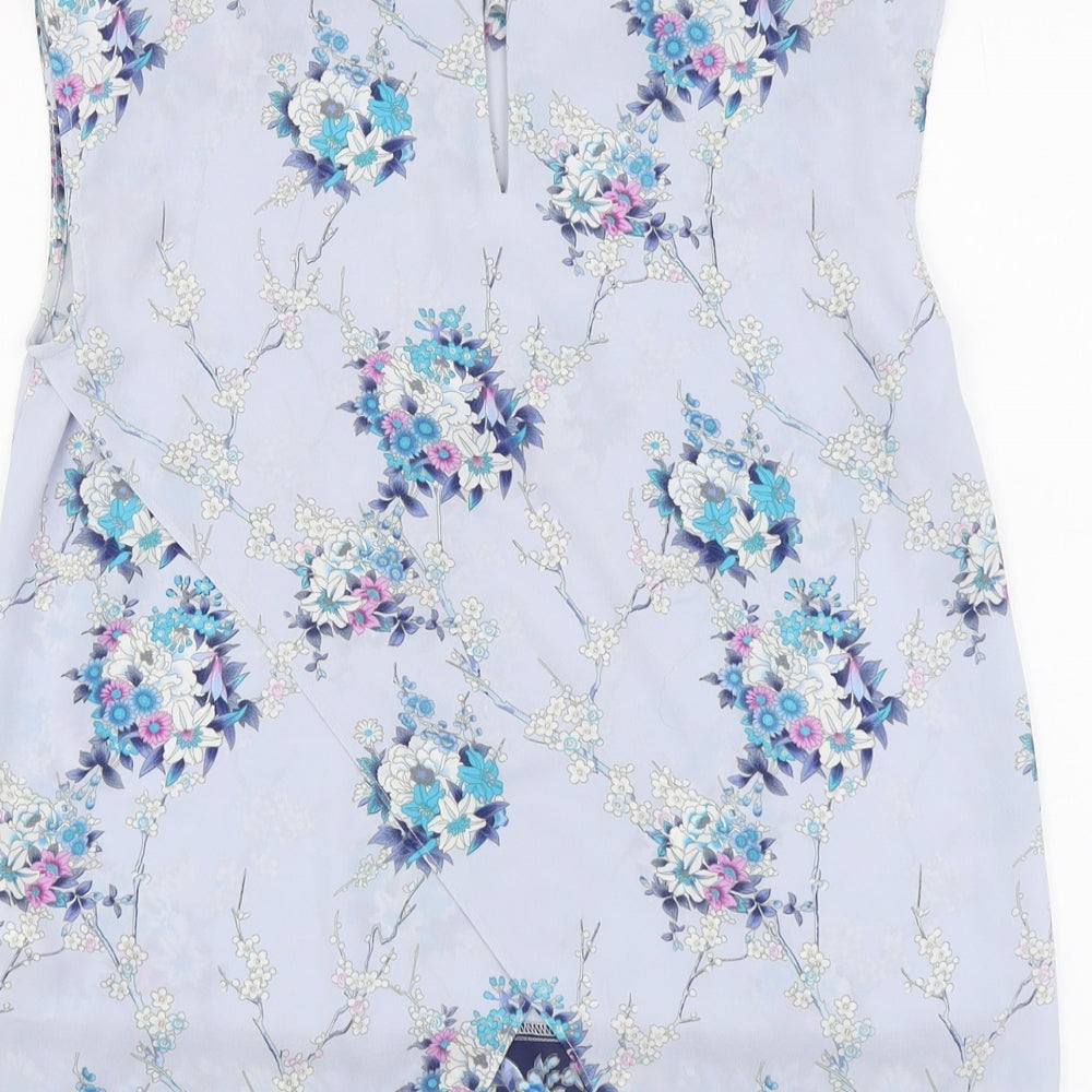 Oasis Womens Blue Floral Polyester Basic Tank Size 8 Round Neck