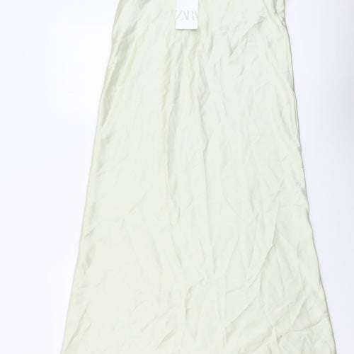Zara Womens Green Polyester A-Line Skirt Size L Zip
