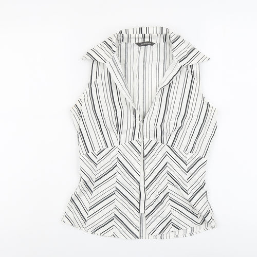 River Island Womens White Striped Cotton Basic Button-Up Size 10 Collared