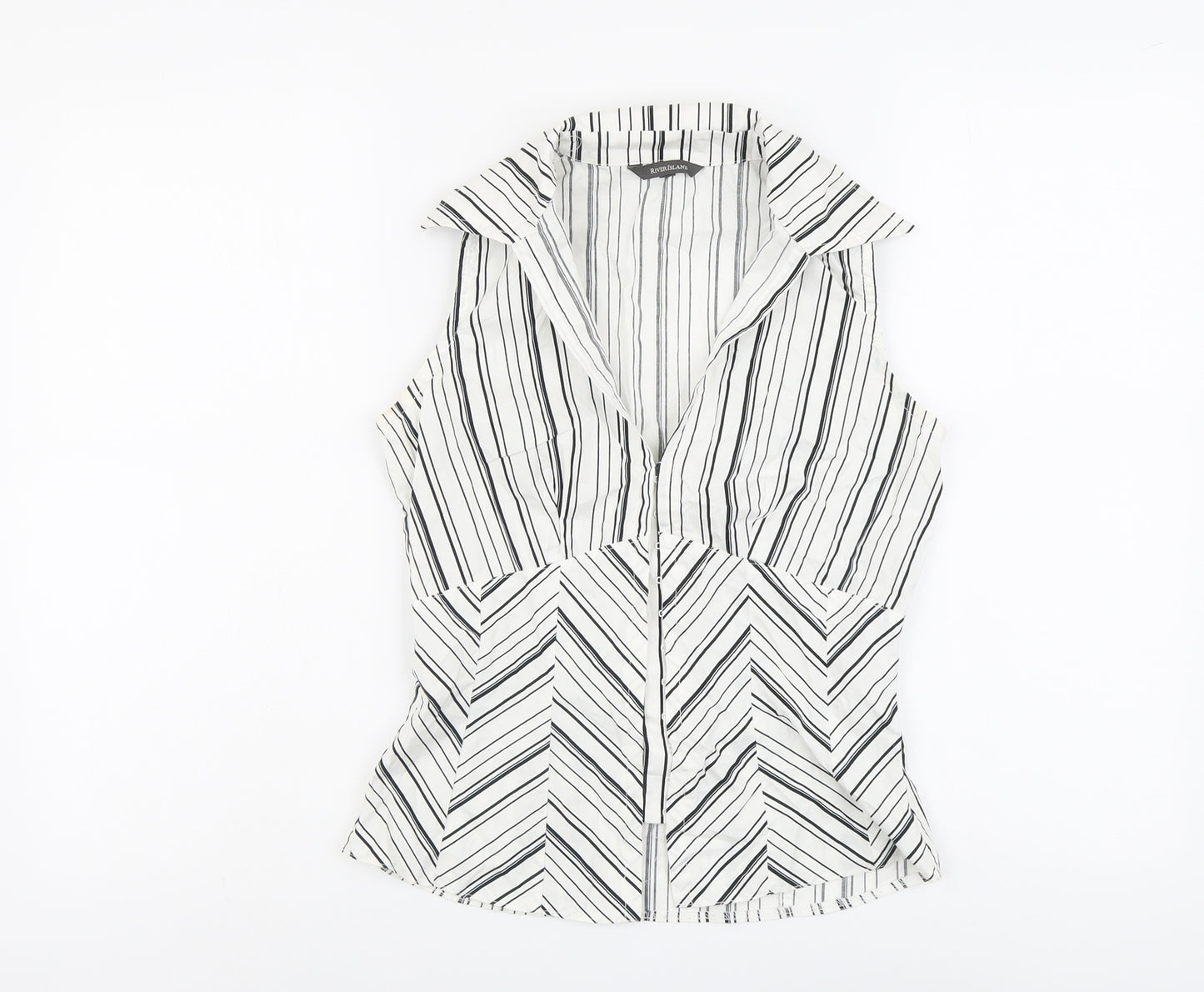 River Island Womens White Striped Cotton Basic Button-Up Size 10 Collared