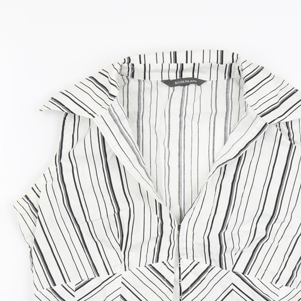 River Island Womens White Striped Cotton Basic Button-Up Size 10 Collared