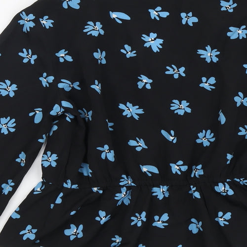 New Look Womens Black Floral Polyester Basic Blouse Size 8 V-Neck