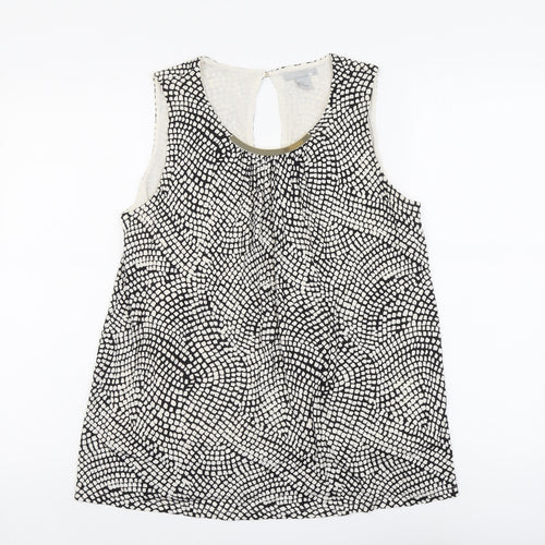 H&M Womens Beige Geometric Viscose Basic Tank Size M Round Neck