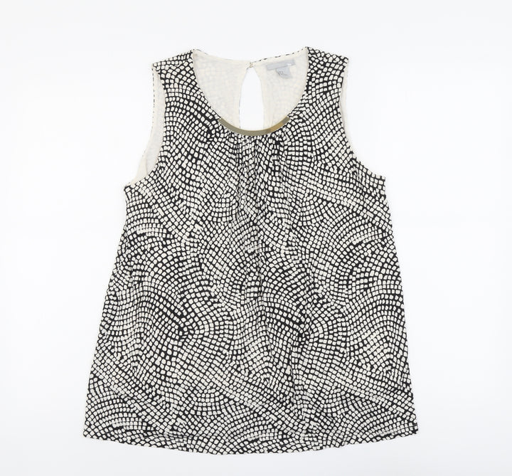 H&M Womens Beige Geometric Viscose Basic Tank Size M Round Neck