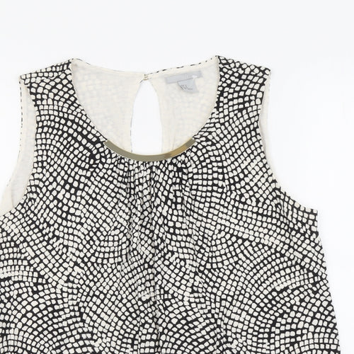 H&M Womens Beige Geometric Viscose Basic Tank Size M Round Neck