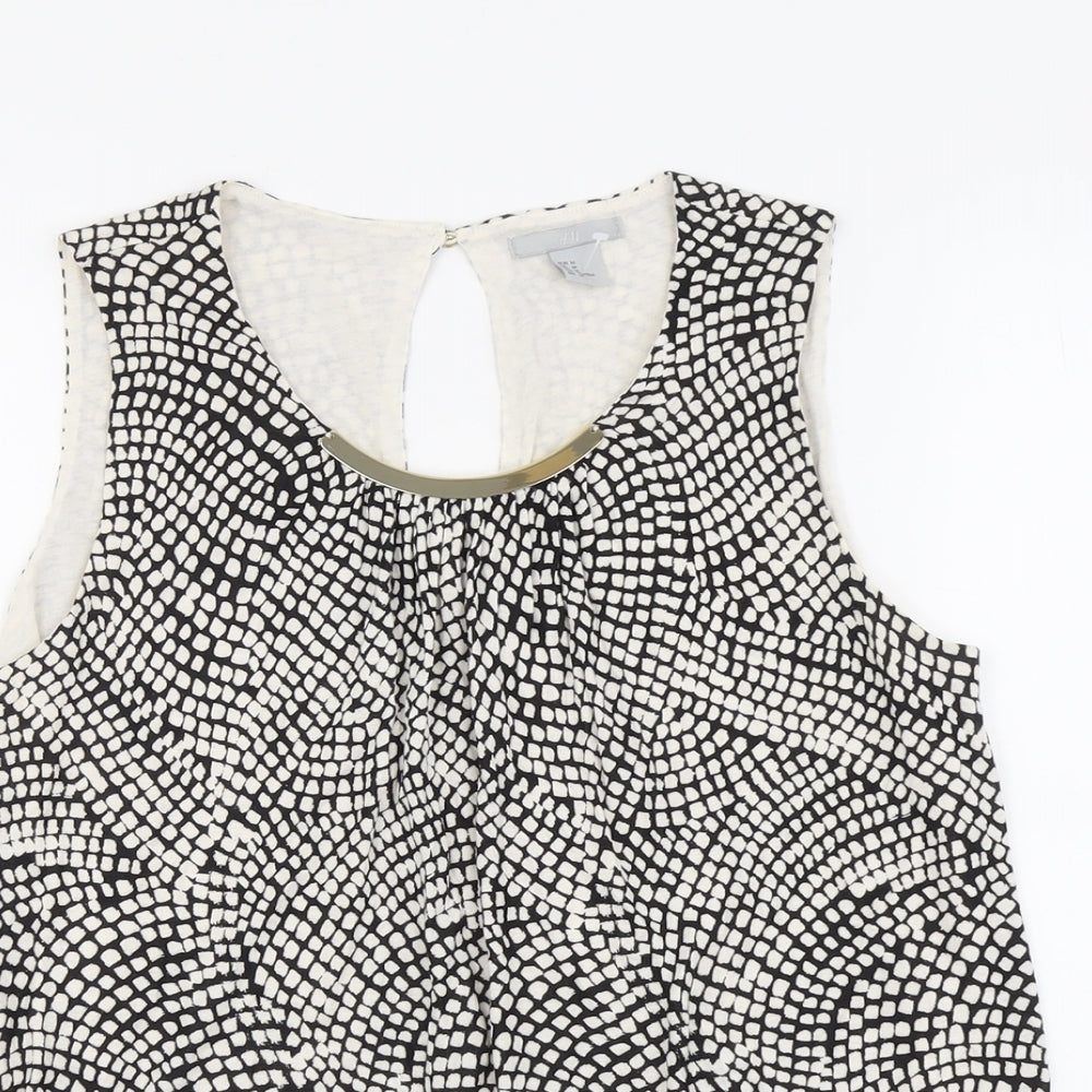 H&M Womens Beige Geometric Viscose Basic Tank Size M Round Neck