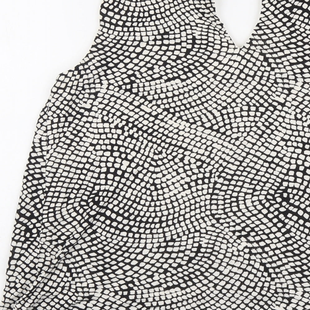 H&M Womens Beige Geometric Viscose Basic Tank Size M Round Neck