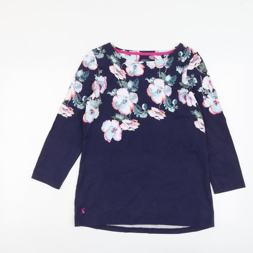 Joules Womens Blue Floral Cotton Basic Blouse Size 12 Round Neck