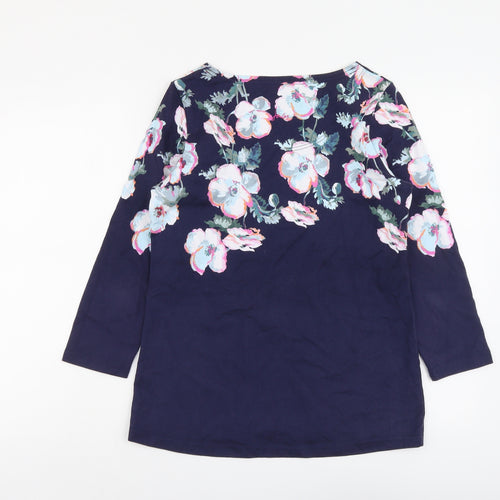 Joules Womens Blue Floral Cotton Basic Blouse Size 12 Round Neck