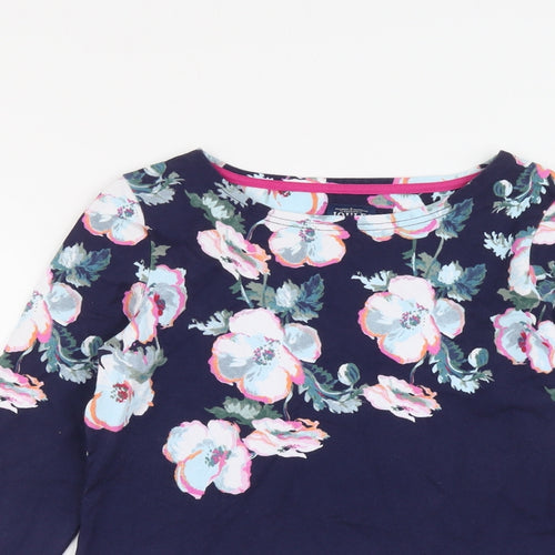 Joules Womens Blue Floral Cotton Basic Blouse Size 12 Round Neck