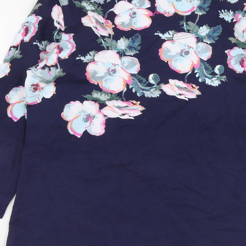 Joules Womens Blue Floral Cotton Basic Blouse Size 12 Round Neck