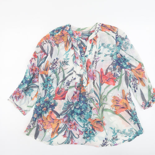 Marks and Spencer Womens Multicoloured Floral Cotton Basic Blouse Size 14 V-Neck