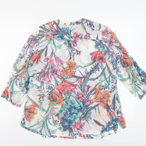 Marks and Spencer Womens Multicoloured Floral Cotton Basic Blouse Size 14 V-Neck
