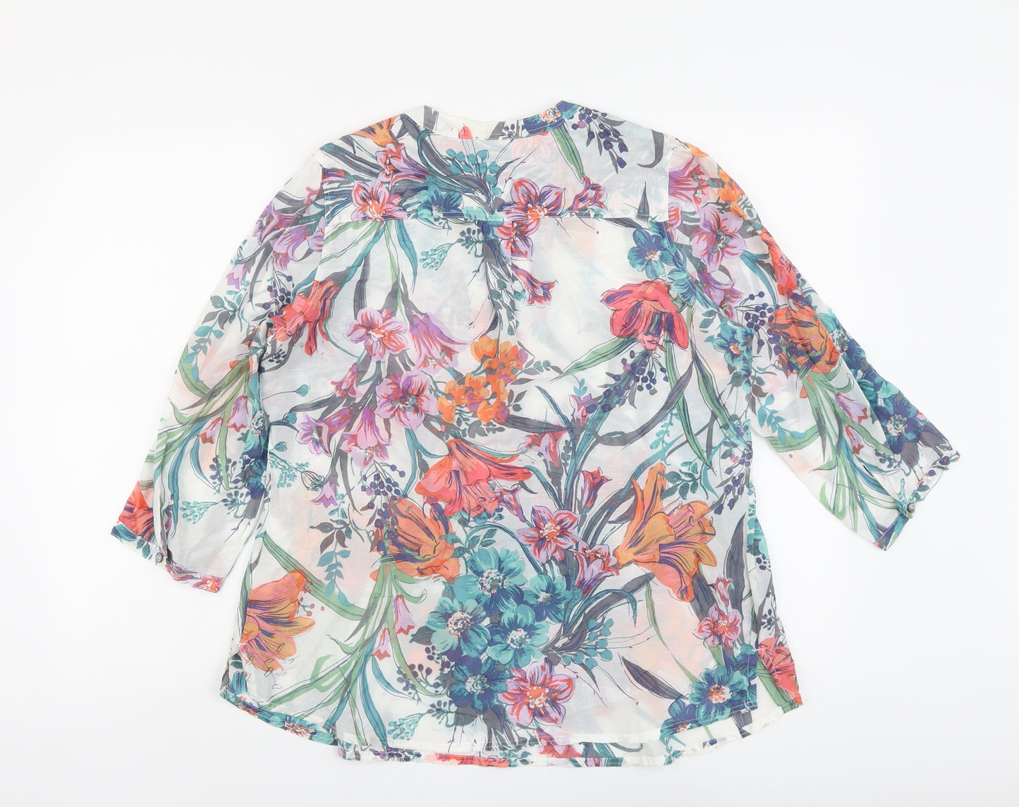 Marks and Spencer Womens Multicoloured Floral Cotton Basic Blouse Size 14 V-Neck