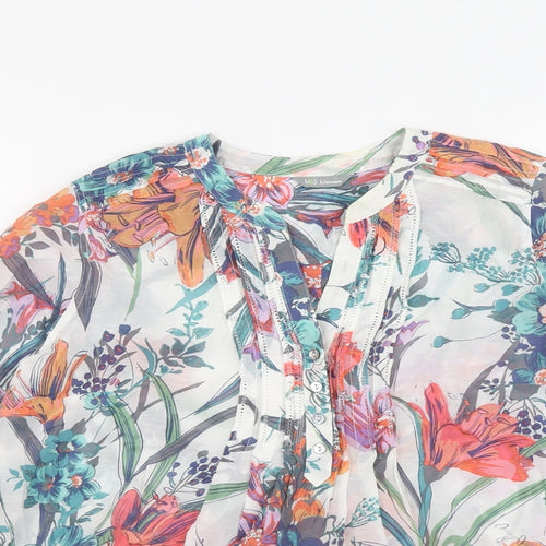 Marks and Spencer Womens Multicoloured Floral Cotton Basic Blouse Size 14 V-Neck