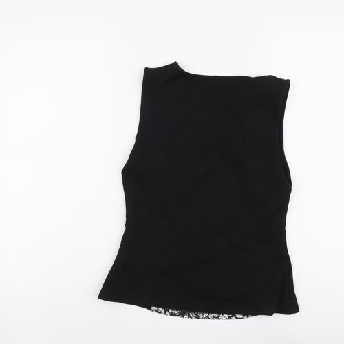 Warehouse Womens Black Floral Viscose Basic Tank Size 12 Round Neck