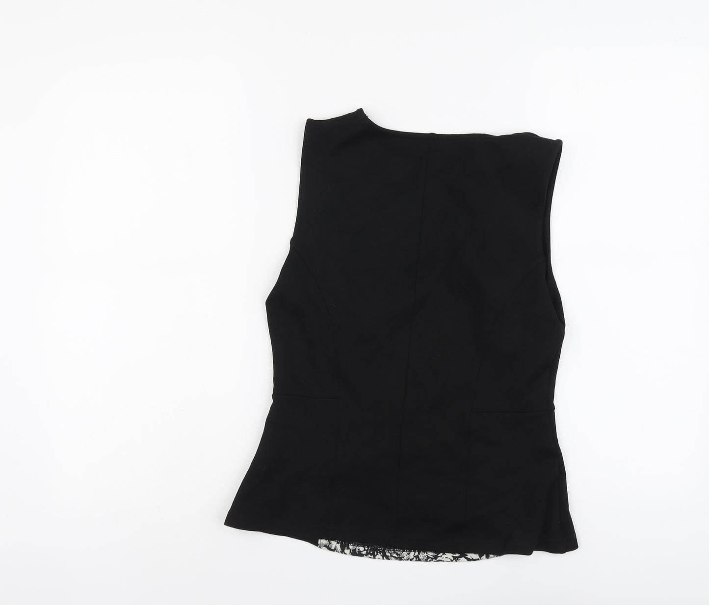 Warehouse Womens Black Floral Viscose Basic Tank Size 12 Round Neck